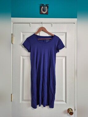 Fair Indigo Organic Cotton Short Sleeve Purple Blue T-Shirt Dress